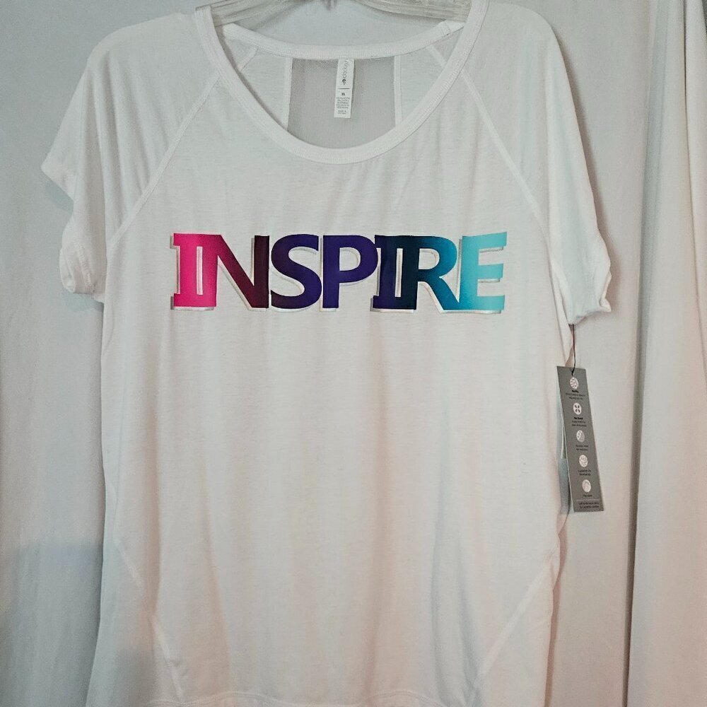 NWT Ideology Women Mesh Back White w/ Inspire T-Shirt Size XL